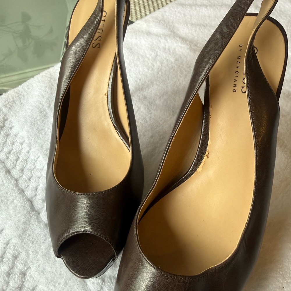 Guess Women's Chocolate Brown Peep Toe Heels